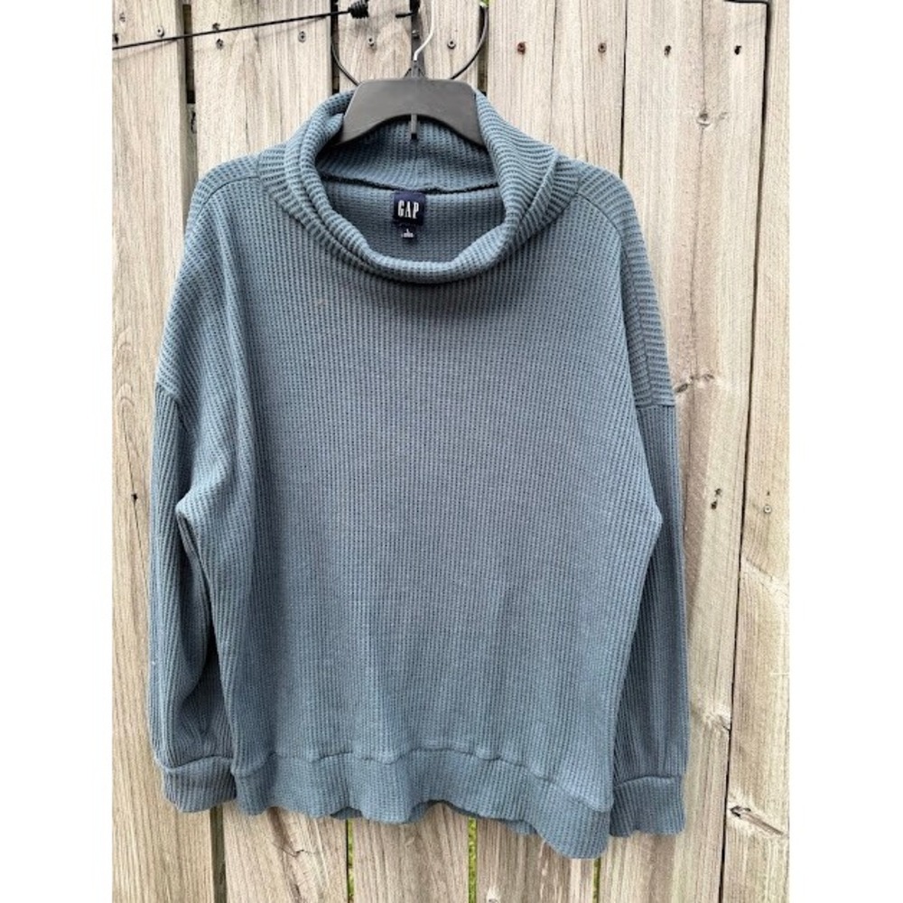 Waffle Gap Sweater Womens L Blue Thermal Turtleneck Pullover Relaxed Knit‎ Top
